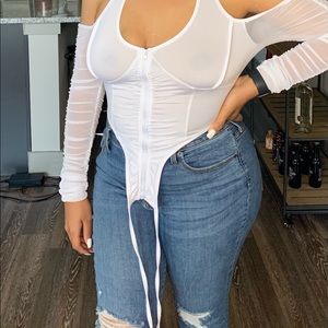 White long sleeved halter top